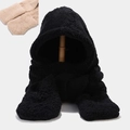 Three-in-one black fuzzy fleece hooded scarf with gloves and bear ears for winter warmth - M (56-58cm) / Plain With Pockets 3-Piece Set Black