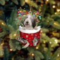 Weihnachtsstrumpf-Hundeanhänger mit Bearded Collie und Rentiergeweih an goldener Schnur - Hänge-Stil A