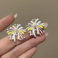 Detail view of colorful enamel firework earrings with micro-set zircon and silver finish - 8# Colorful Firework Silver (8# Silver Pin-Silver-Multicolor)