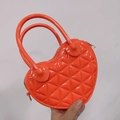 Vibrant orange heart-shaped PVC jelly bag with quilted texture and dual round handles - 17*5.5*11cm / Orange