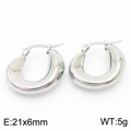 Polished silver stainless steel C-shaped hoop earrings 21x6mm size in a minimalist style - Steel