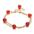 Zweilagiges goldenes Edelstahlarmband mit roten Perlen und feiner Schlangenkette - Roter Perlenstil (KB165267-BJ)