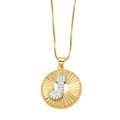 Gold-plated initial J necklace with round sunburst pendant and cubic zirconia pavé setting - Letter J