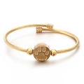 Golden twisted cable bracelet featuring a central round pet paw print charm for women - Paw Print Decor Twisted Rope Open Style (KB114925-KFC)