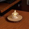 Elegant crystal-style LED electronic candle with warm yellow light on wood base - Rhombus Small / 4*5cm