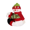 Christmas snowman plush doll with long legs in red and green festive knitted outfit - 75B Snowman Style