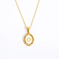Gold plated titanium steel oval necklace featuring a white pendant with letter O - Letter O - Gold