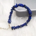 Close-up of natural irregular lapis lazuli stone bracelet with golden lobster clasp - Lapis Lazuli