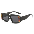 Fashionable black square sunglasses with vibrant multi-color rhinestones on the frame - Black Frame Black Grey Lens