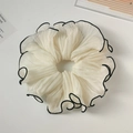 Elegant white mesh floral scrunchie with black trim for ponytail hair styling - F4-1 Skirt Hem Hair Tie - Beige