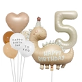 Kit ballons anniversaire dinosaure tons crème mat et marron avec chiffre 5 - Kit Dinosaure 5