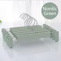 Set of 6 adjustable Nordic Green plastic pants hangers with metal clips and swivel hooks - Nordic Green