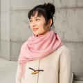 Pink solid cashmere-feel scarf with tassels paired with an off-white duffle coat - Dusky Pink