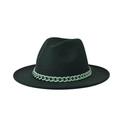 Detail of classic black wool fedora with a mint green decorative chain link band - One Size (54-60cm) / Deep Black (18)