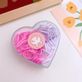 Elastic macaron hair bands in a heart-shaped box with a cute cartoon rabbit sticker - 250 Pieces/Pack / Rose Red+Purple