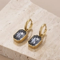Elegant gold square earrings featuring dark smoke grey zircon stones on stone pedestal - Smoky Grey