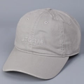 Detail of STORM embroidery and distressed brim on light grey washed cotton baseball cap - M (56-58cm) / STORM Embroidery Distressed Style / Gray