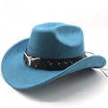 Blue felt Western cowboy hat with silver bull head detail and black leather band - M (56-58cm) / Peacock Blue (Suede)