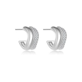Minimalist S925 sterling silver C-hoop earrings with sparkling white zircon stones - White Gold