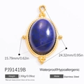 18k gold plated stainless steel oval pendant with deep blue stone in a bezel setting - Deep Blue Oval Gemstone Style (PJ91419B)