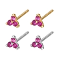 S925 sterling silver stud earrings with pink zirconia stones in a gold finish setting - Platinum Plated / Silver + Rose Red Zircon