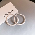 Close-up of matte silver finish 18K plated round hoop earrings with brushed texture surface - Matte Large Diameter Hoop (27#)