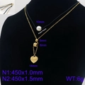 Gold titanium steel double necklace with heart Love charm, pearls and number 1 pendant - Number 1 Style (KN90759-Z)