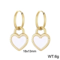 Orecchini a cuore dorato con smalto bianco, dimensioni 18x13mm e peso di 6g - Oro-Bianco (KE108733-Z)