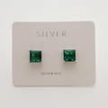Square emerald green zircon stud earrings in S925 sterling silver settings for women - 925 Silver / Green