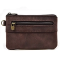 Vintage dark brown crazy horse leather coin purse with double zippers and D-ring hook - Crazy Horse Coffee