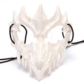 Detailed view of off-white dragon bone cosplay mask with black elastic strap for Halloween - Plastic / Dragon God White