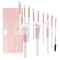 12pcs pink and white makeup brush set with marble pattern handles and matching pouch - Clear Sky Pink + Pink Pouch