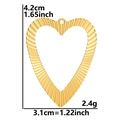 Detailed view of gold hollow heart pendant with size measurements and striped texture - Heart Pendant / Gold