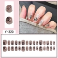 Luxury Chinese style cat eye press-on nails with dark floral orchid design and glitter - Light Purple Shimmer Black Chinese Flower (Y-320)