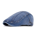 Gorra plana de denim lavado azul con costuras de contraste y hebilla de metal ajustable - Azul