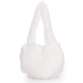 Furry white tote bag with faux fox fur texture and wide shoulder strap in punk style - White