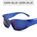 Y2K steampunk cycling sunglasses with dark blue mirrored lenses and metallic frame - Pearly Blue Frame Blue Mirrored Lens