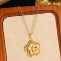 Elegant gold flower pendant necklace with radial texture on a stylish jewelry display - Gold 3D Five-Petal Flower Pendant Necklace