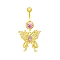 Piercing ombelico a farfalla dorata con eleganti gemme rosa in acciaio inossidabile - Stile Farfalla Gemma Rosa Dorata (BR24091001-3)