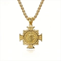 Colgante cruz de San Benito de acero inoxidable dorado pulido para hombre - Cadena 3mm*60cm / Dorado
