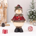Pupazzo di neve natalizio telescopico con cappello a quadri e maglione con renne - Pupazzo di Neve a Quadri Rossi / In piedi / 43cm