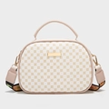White crossbody bag with golden clover print and adjustable wide fabric strap - White