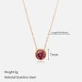Gold-plated stainless steel necklace featuring a 7mm pink zircon round pendant - July Rose Red / Gold