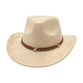 Classic beige faux suede cowboy hat with star-studded leather band and rivets - One Size / Beige (Yellow Leather Star)