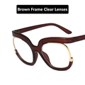 Montura de gafas cat-eye extragrande marrón té con lentes transparentes y detalles dorados - Montura Color Té Lente Transparente