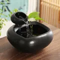 Creative black matte ceramic water fountain for office desk and zen home decoration - Enduring Stream - Square Black