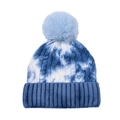 Dames tie-dye gebreide muts met imitatiebont pompon en kabelpatroon voor de winter - Tie-dye Blauw-Wit