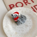 Molla per capelli in acetato grigio con gatto carino che indossa un cappello di Natale - Gatto Grigio con Cappello di Natale