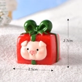 Mini resin pig gift box figurine in red with green bow, 2.7cm Christmas decor - No.9 Red Green Gift Box with Pig Face