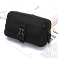 Vertical black tactical waist bag in durable nylon with buckle and zipper compartments - Black Horizontal